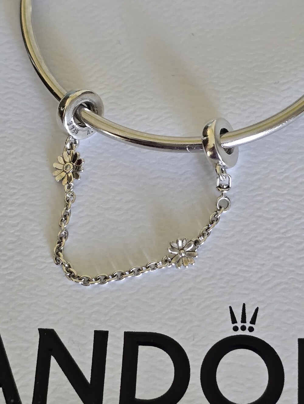 Pandora Moments Sterling Silver Daisy Safety Chain With Clear CZ - Picture 4 of 16